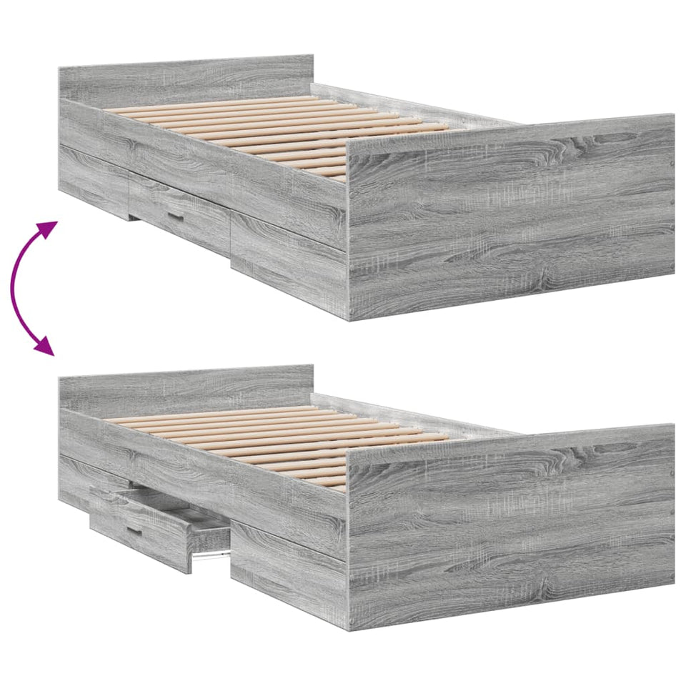 Bed Frame with Drawers Grey Sonoma 100x200 cm Engineered Wood