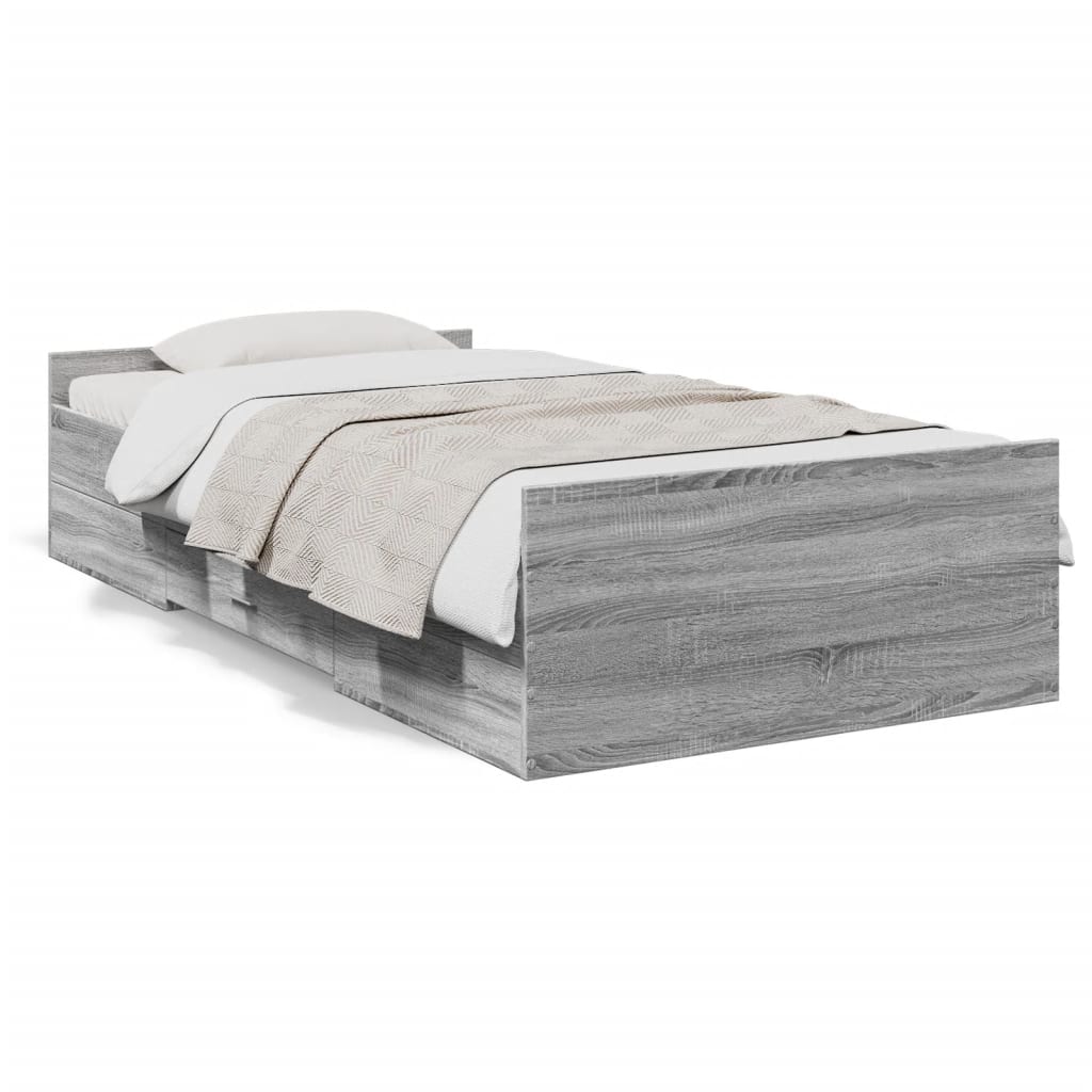 Bed Frame with Drawers Grey Sonoma 100x200 cm Engineered Wood