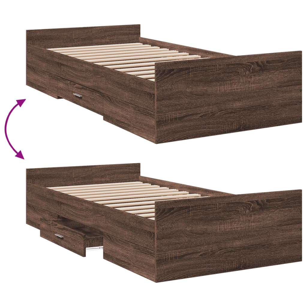 Bed Frame | Brown Oak | Engineered Wood | Single | Storage