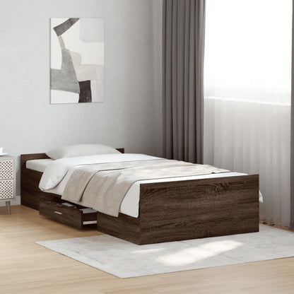 Bed Frame | Brown Oak | Engineered Wood | Single | Storage