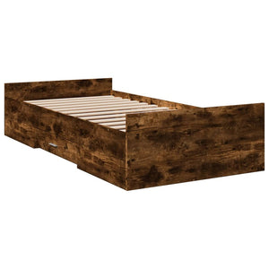 Bed Frame with Drawers without Mattress Smoked Oak 90x200 cm