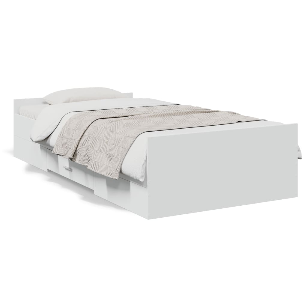 Bed Frame with Drawers without Mattress White 90x190 cm Single