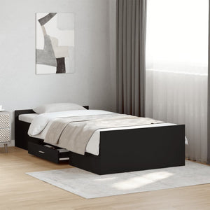 Bed Frame with Drawers without Mattress Black 90x190 cm Single