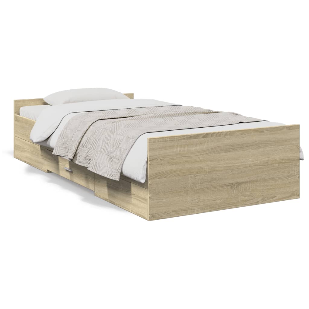 Bed Frame with Drawers without Mattress Sonoma Oak 90x190 cm Single