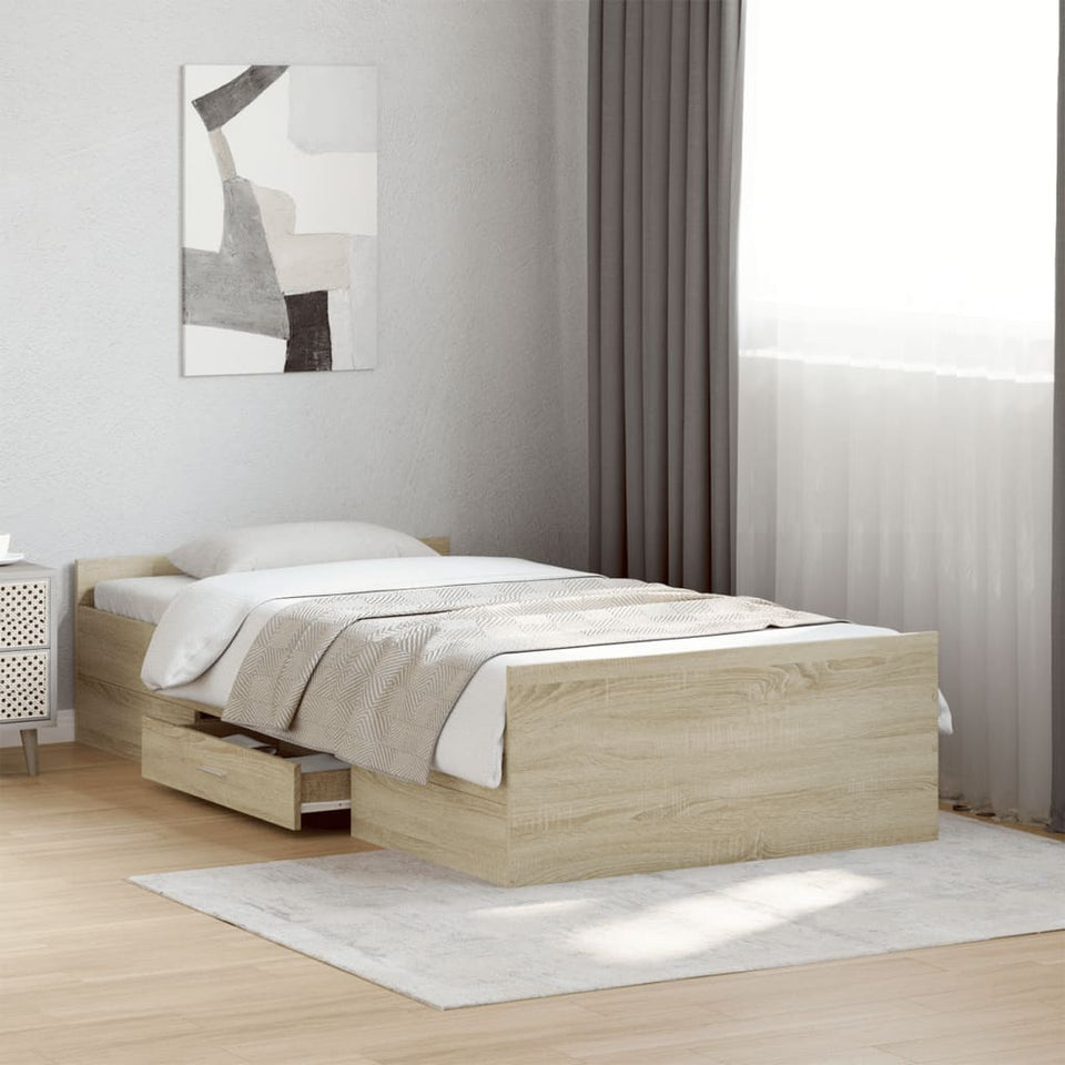 Bed Frame with Drawers Sonoma Oak 90x190 cm Single Engineered Wood