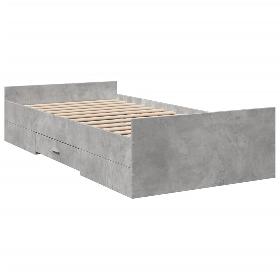 Bed Frame with Drawers without Mattress Concrete Grey 90x190 cm Single