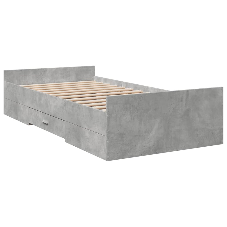 Bed Frame with Drawers without Mattress Concrete Grey 90x190 cm Single