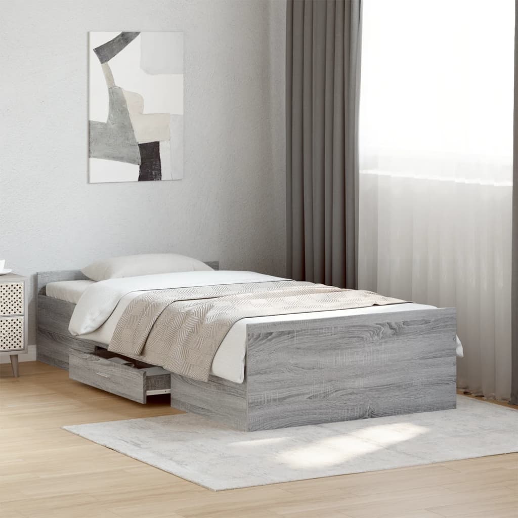 Bed Frame with Drawers without Mattress Grey Sonoma 90x190 cm Single