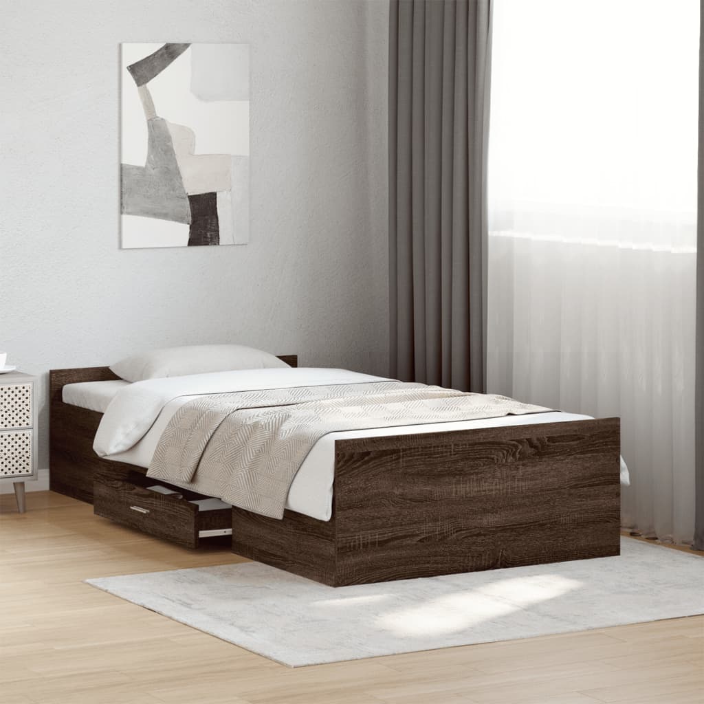 Bed Frame with Drawers without Mattress Brown Oak 90x190 cm Single