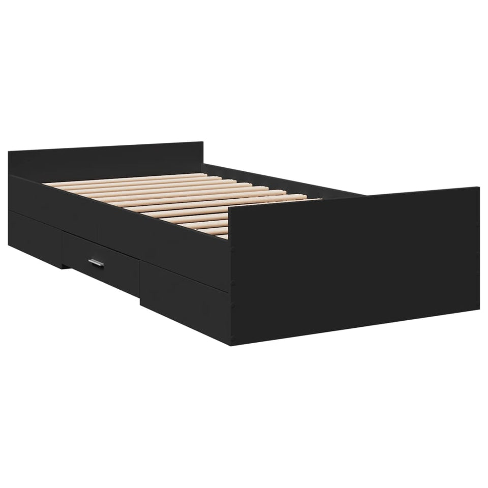 Bed Frame with Drawers without Mattress Black 75x190 cm Small Single