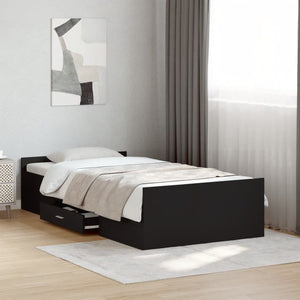 Bed Frame with Drawers without Mattress Black 75x190 cm Small Single