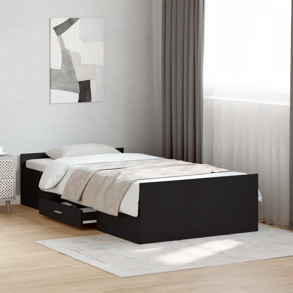 Bed Frame with Drawers without Mattress Black 75x190 cm Small Single