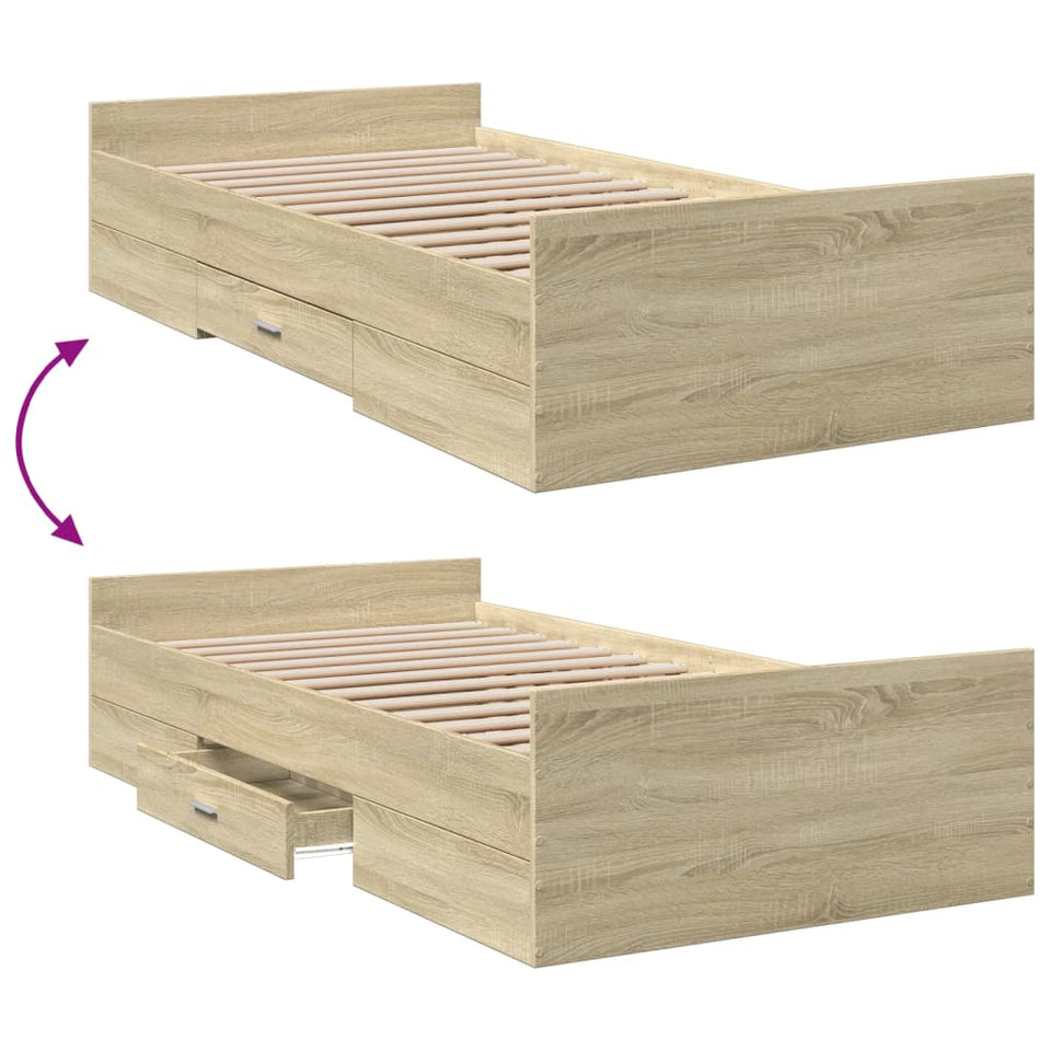 Bed Frame with Drawers without Mattress Sonoma Oak 75x190 cm Small Single