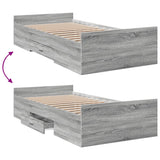 Bed Frame with Drawers Grey Sonoma 75x190 cm Small Single Engineered Wood