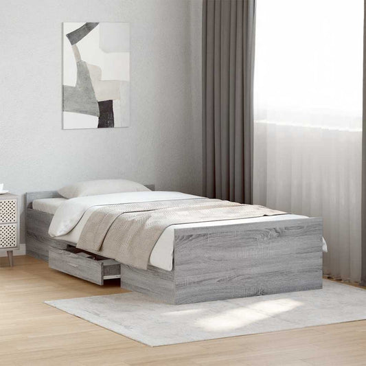 Bed Frame with Drawers without Mattress Grey Sonoma 75x190 cm Small Single