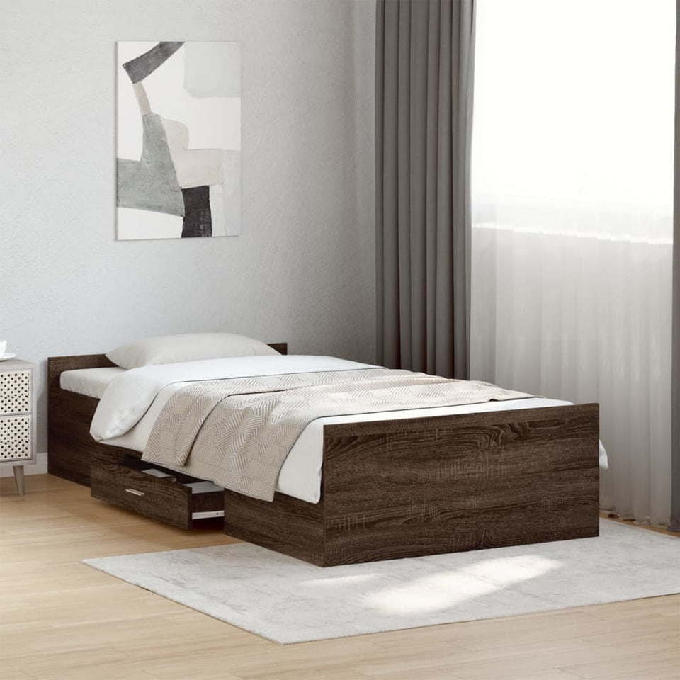 Bed Frame with Drawers without Mattress Brown Oak 75x190 cm Small Single