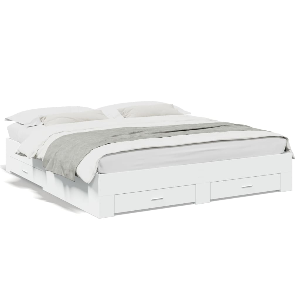 Bed Frame with Drawers without Mattress White 200x200 cm