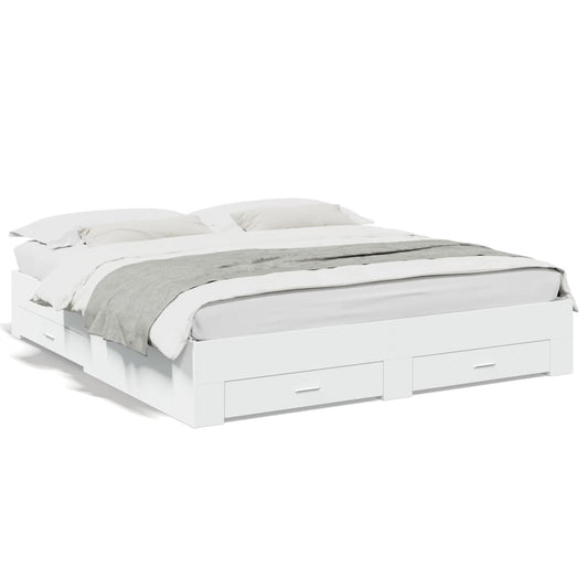 Bed Frame with Drawers without Mattress White 200x200 cm