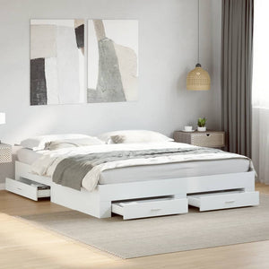 Bed Frame with Drawers White 200x200 cm Engineered Wood