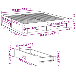 Bed Frame with Drawers White 200x200 cm Engineered Wood