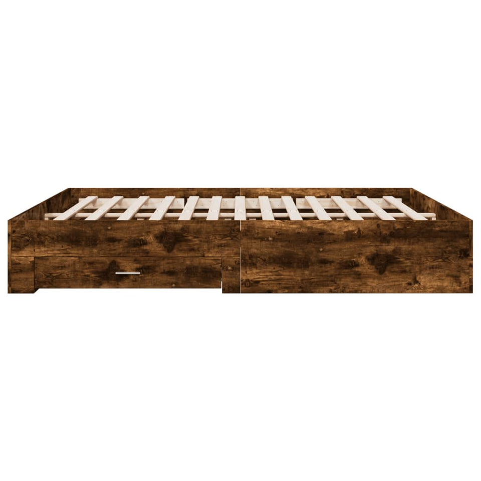 Bed Frame with Drawers without Mattress Smoked Oak 200x200 cm