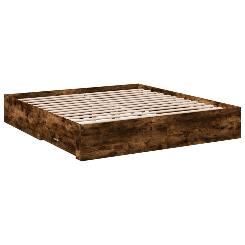 Bed Frame with Drawers without Mattress Smoked Oak 200x200 cm