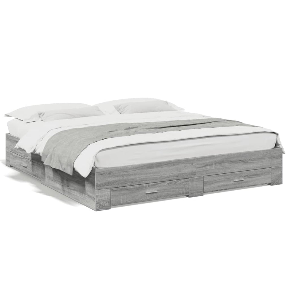 Bed Frame with Drawers without Mattress Grey Sonoma 200x200 cm