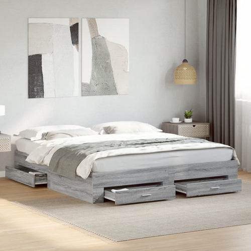 Bed Frame with Drawers without Mattress Grey Sonoma 200x200 cm