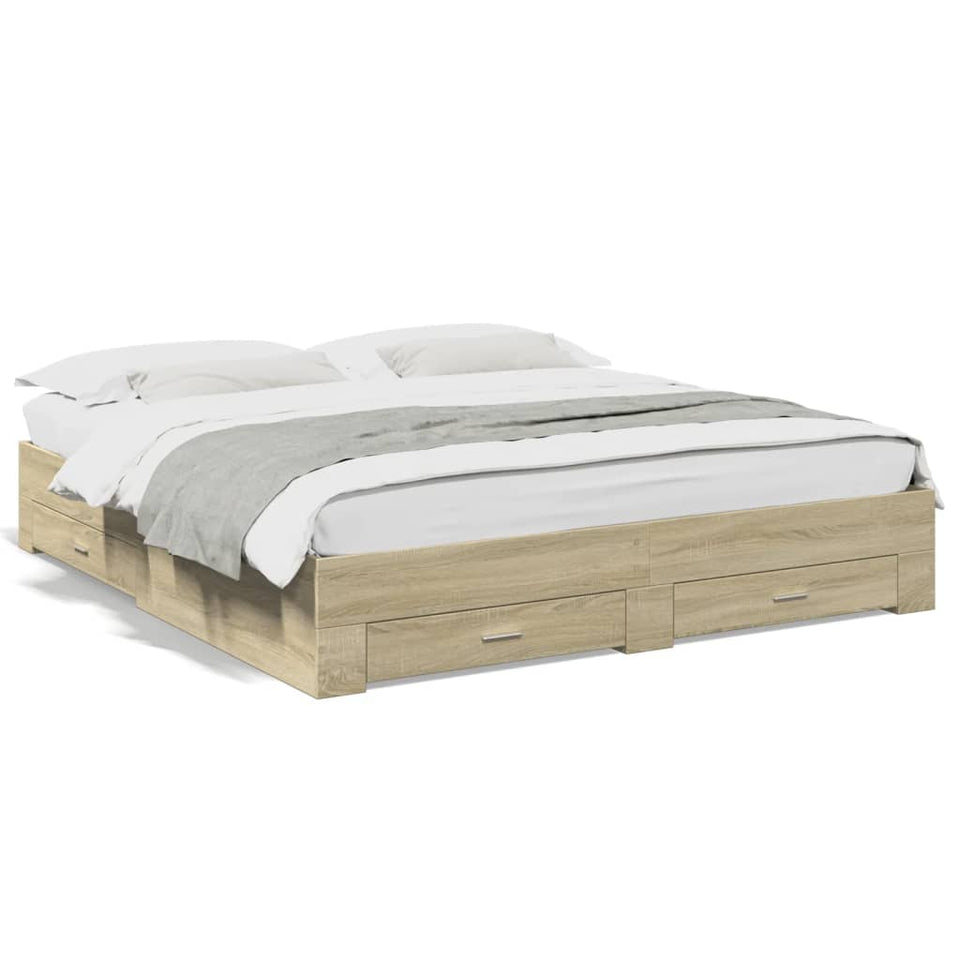 Bed Frame with Drawers without Mattress Sonoma Oak 180x200 cm Super King