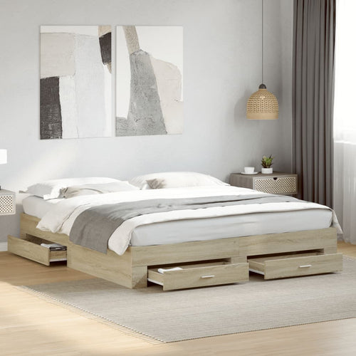 Bed Frame with Drawers without Mattress Sonoma Oak 180x200 cm Super King