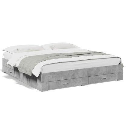 Bed Frame with Drawers without Mattress Concrete Grey 180x200 cm Super King