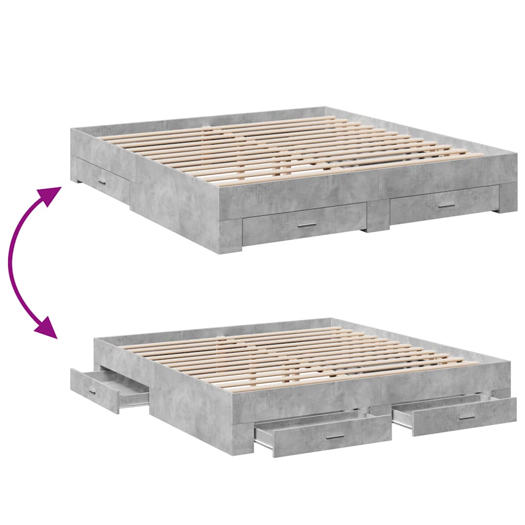 Bed Frame with Drawers without Mattress Concrete Grey 180x200 cm Super King