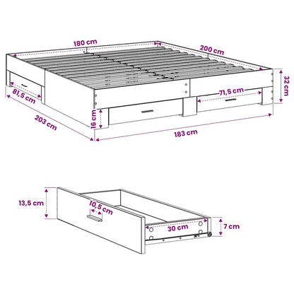 Bed Frame with Drawers without Mattress Concrete Grey 180x200 cm Super King