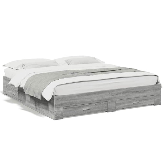 Bed Frame with Drawers without Mattress Grey Sonoma 180x200 cm Super King