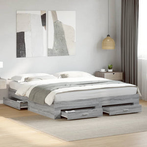 Bed Frame with Drawers without Mattress Grey Sonoma 180x200 cm Super King