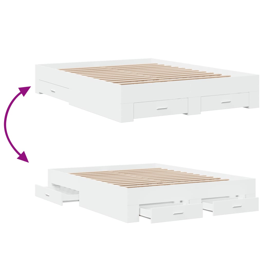 Bed Frame | White | Engineered Wood | Double | Bed Frame | Rectangular