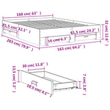 Bed Frame with Drawers without Mattress Black 160x200 cm