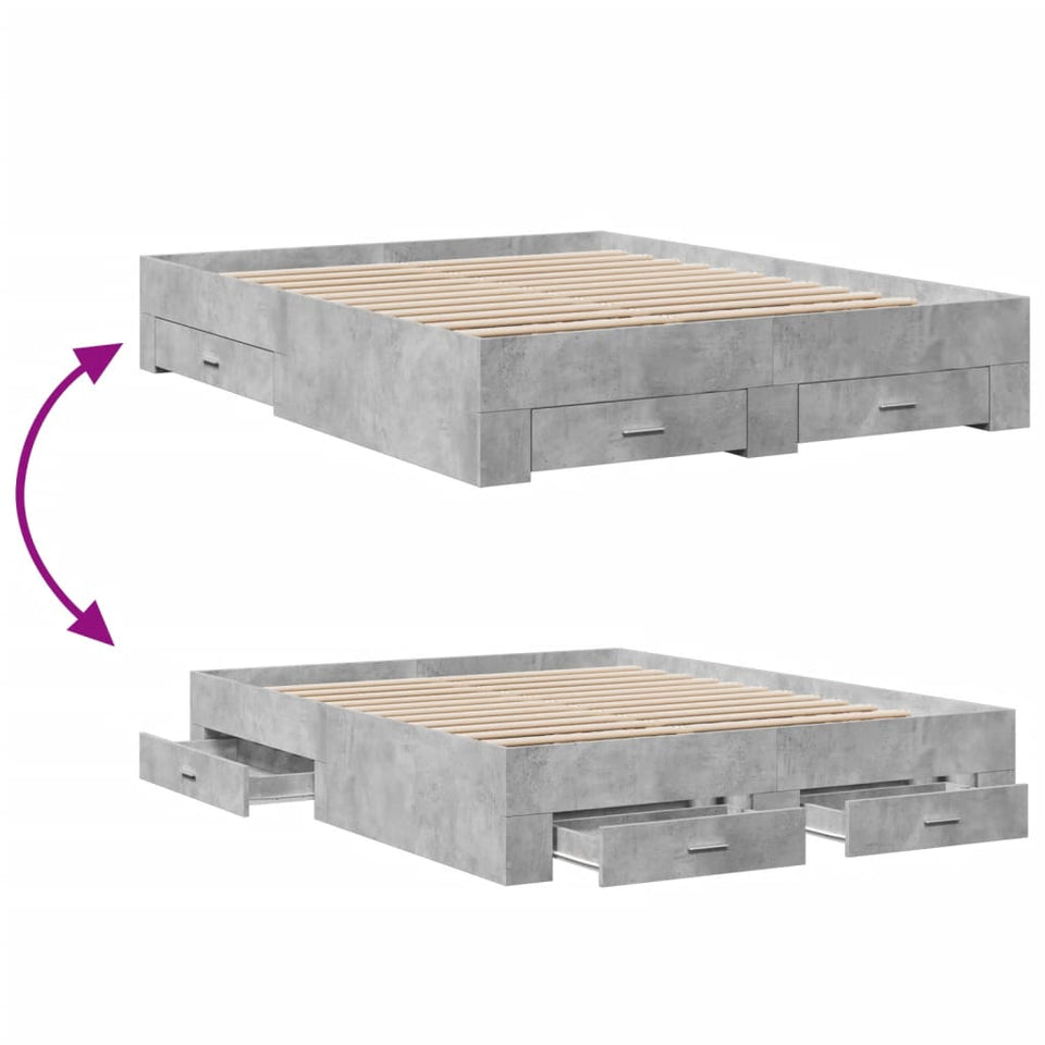 Bed Frame with Drawers without Mattress Concrete Grey 160x200 cm