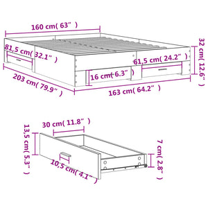 Bed Frame with Drawers without Mattress Concrete Grey 160x200 cm