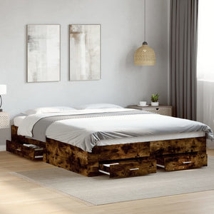 Bed Frame with Drawers without Mattress Smoked Oak 160x200 cm