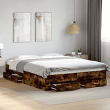 Bed Frame with Drawers without Mattress Smoked Oak 160x200 cm