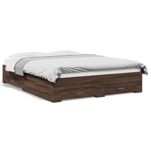 Bed Frame with Drawers without Mattress Brown Oak 160x200 cm