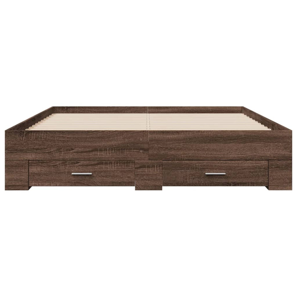 Bed Frame with Drawers without Mattress Brown Oak 160x200 cm