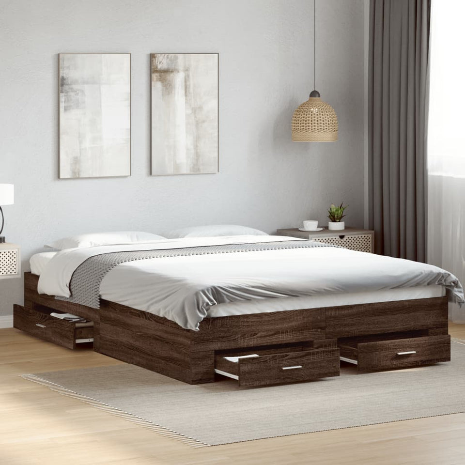 Bed Frame with Drawers without Mattress Brown Oak 160x200 cm