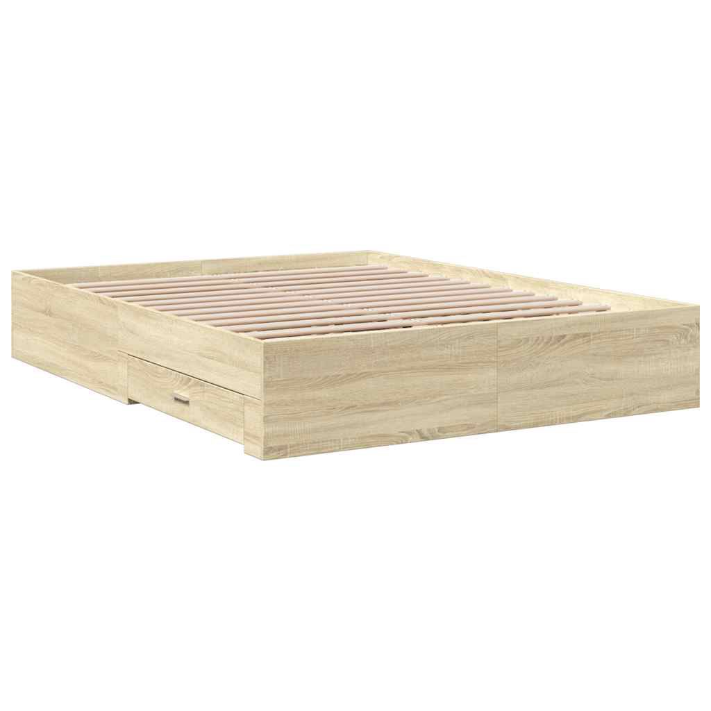 Bed Frame with Drawers without Mattress Sonoma Oak 150x200 cm King Size