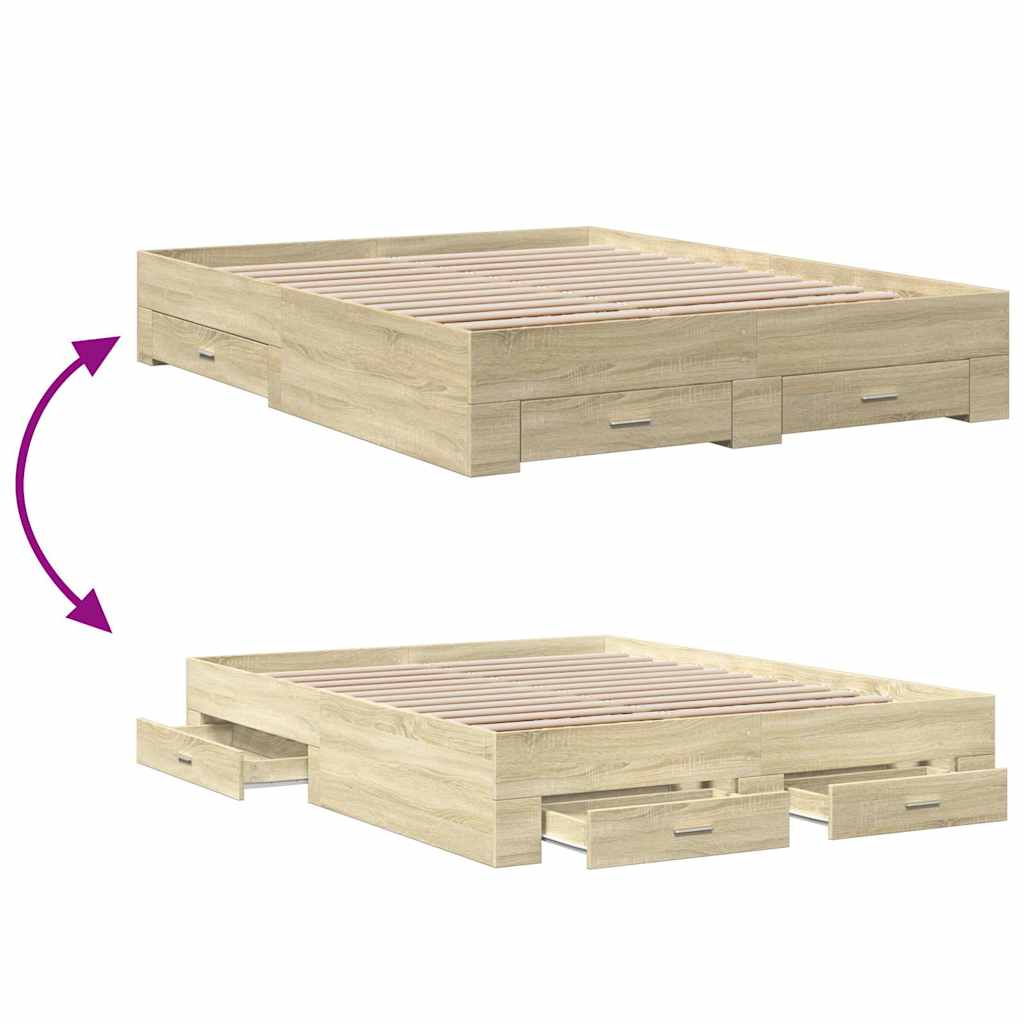 Bed Frame with Drawers without Mattress Sonoma Oak 150x200 cm King Size