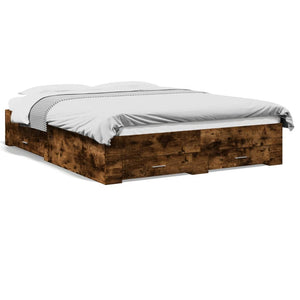 Bed Frame with Drawers without Mattress Smoked Oak 150x200 cm King Size