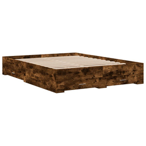 Bed Frame with Drawers without Mattress Smoked Oak 150x200 cm King Size