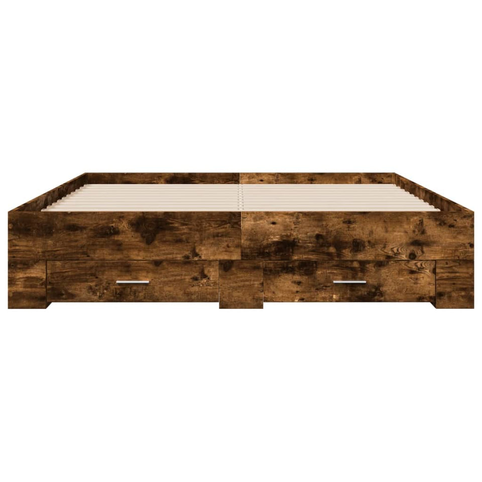 Bed Frame with Drawers without Mattress Smoked Oak 150x200 cm King Size