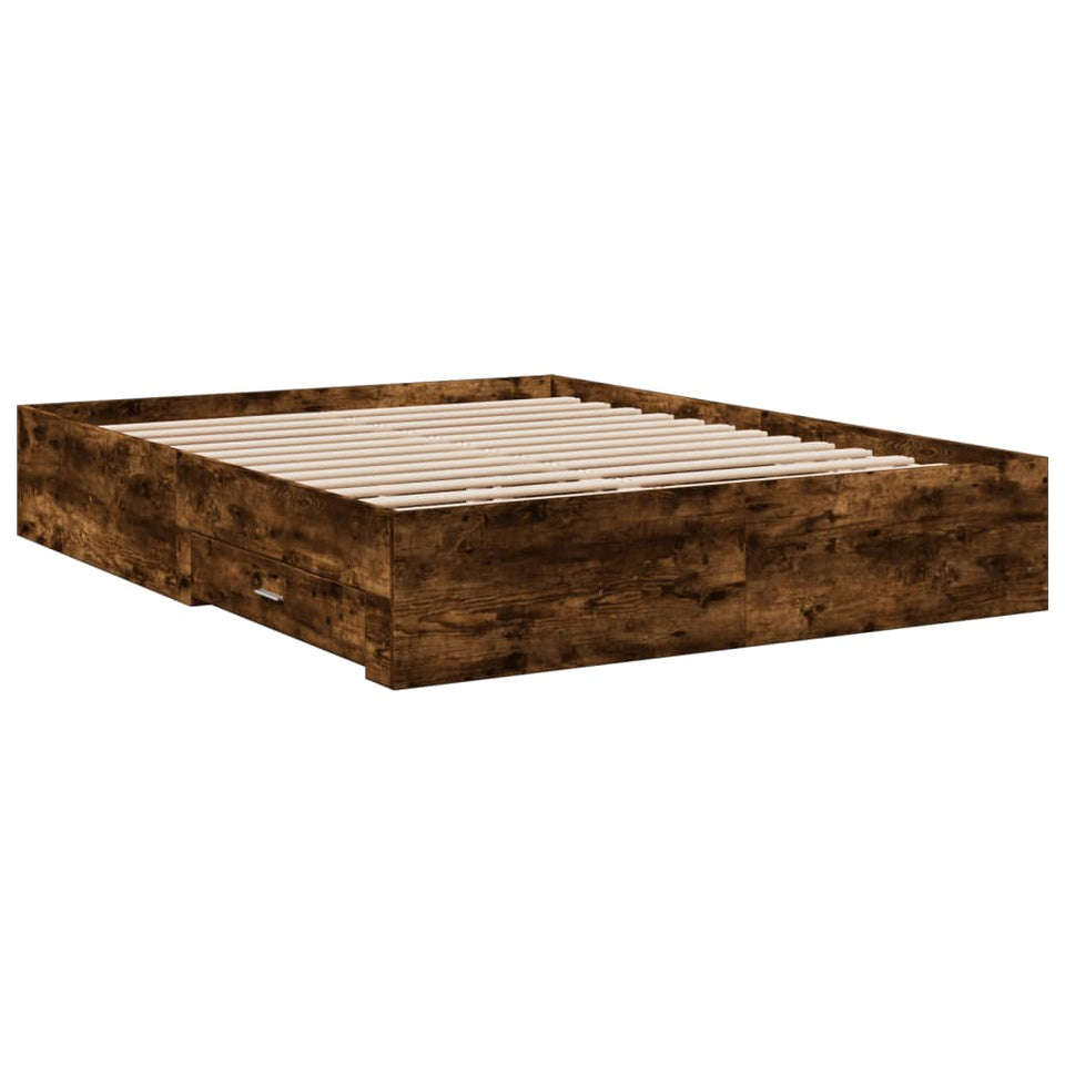 Bed Frame with Drawers without Mattress Smoked Oak 150x200 cm King Size